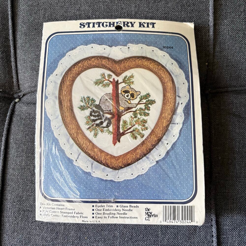 Raccoon Stitchery Kit Vintage Stamped Embroidery Kit by New Berlin Co - 1990s